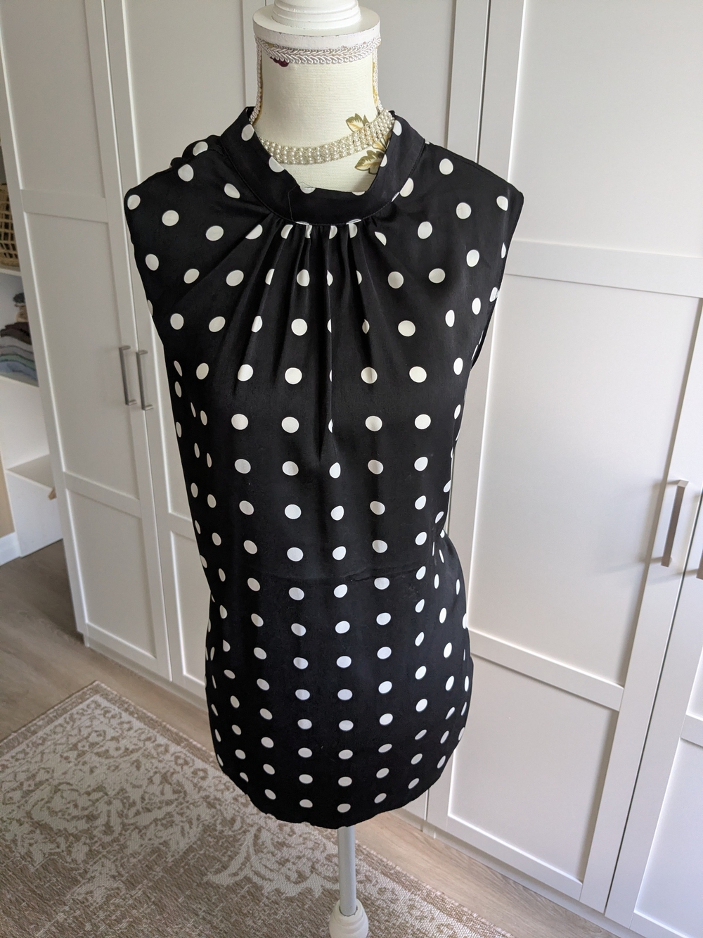 Suzy Shier Black and White Polka Dot Dress Top